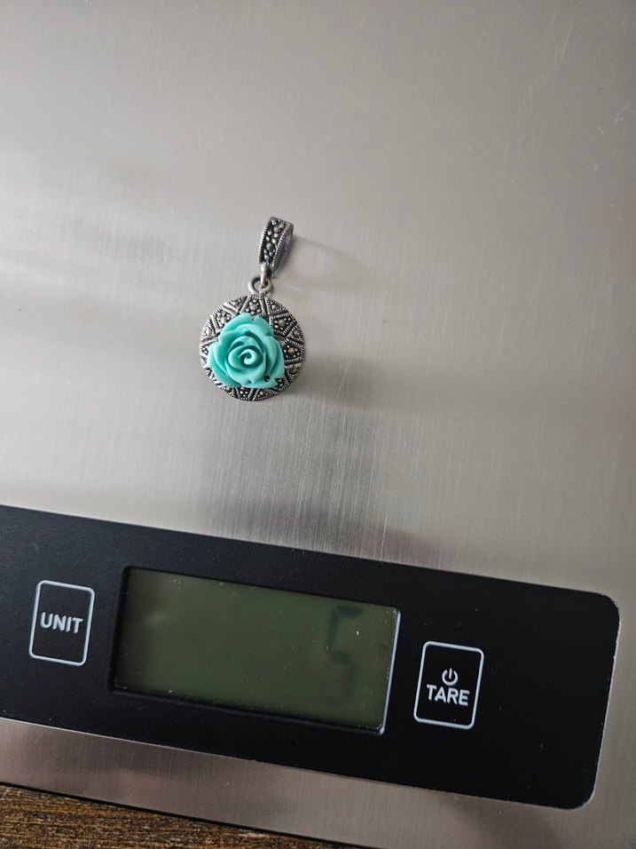 Turkuaz Çiçekli Markazit Detaylı Güüş Kolye Ucu 925 Ayar - Görsel 2