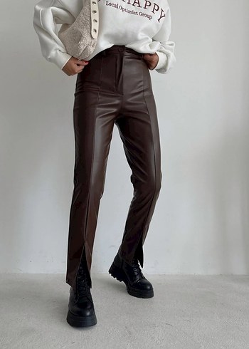 Kahverengi Deri Regular Fit Pantolon