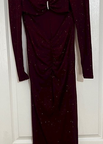 Bordo Uzun Kollu V Yakalı Elbise - Görsel 3