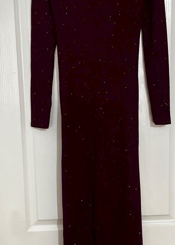 Bordo Uzun Kollu V Yakalı Elbise - Görsel 4