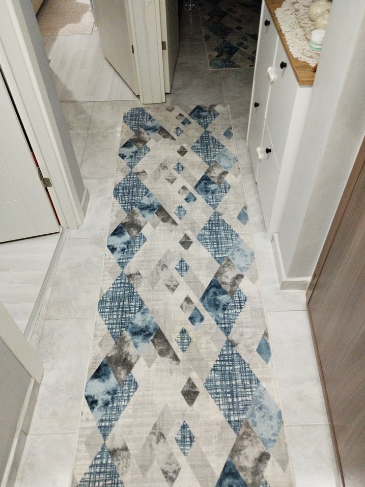 2 adet 3 metre 80 cm mavi Gri  Desenli Halı - Görsel 2