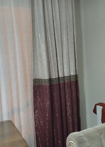Bej bordo 2 kanat fon perde - Görsel 3