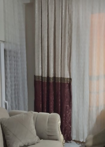 Bej bordo 2 kanat fon perde - Görsel 2