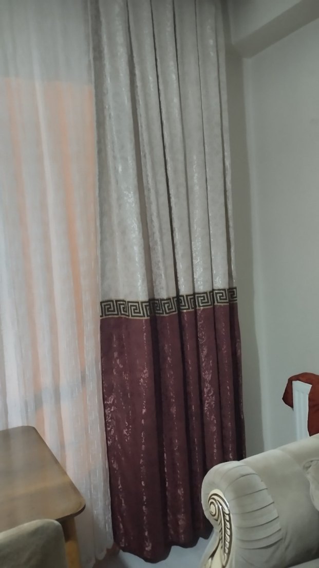 Bej bordo 2 kanat fon perde - Görsel 3