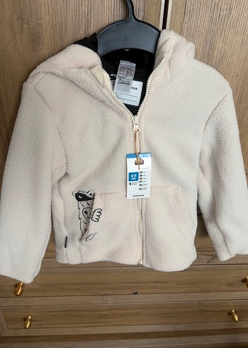 Decathlon Ekru Pelus Kapusonlu Cocuk Ceket