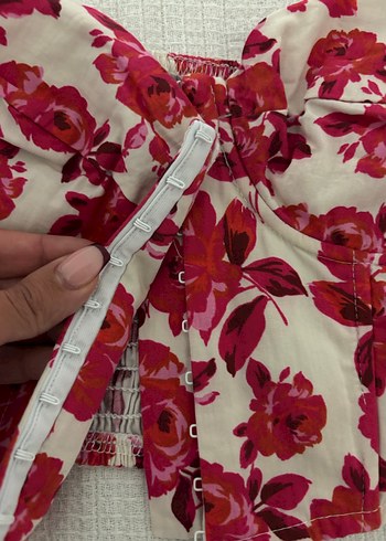 Bordo Çiçekli Straplez Kadın Bluz - Görsel 2