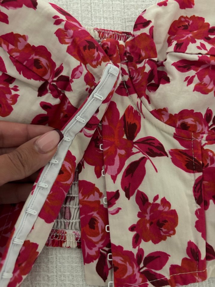 Bordo Çiçekli Straplez Kadın Bluz - Görsel 2