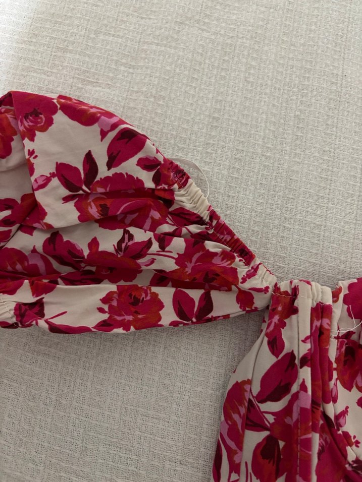 Bordo Çiçekli Straplez Kadın Bluz - Görsel 4
