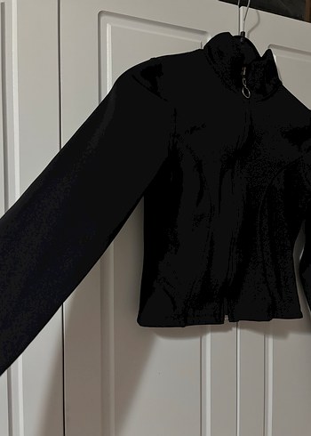 Uzun Kollu Siyah Fermuarlı Kadın Ceket - Görsel 2