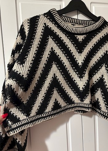 Zebra Desenli Örgü Kadın Kazak - Görsel 2