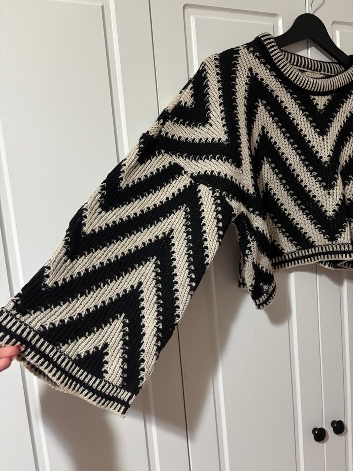 Zebra Desenli Örgü Kadın Kazak - Görsel 3