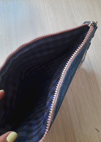 Beden dantel detaylı Kot Kadın Clutch Çanta