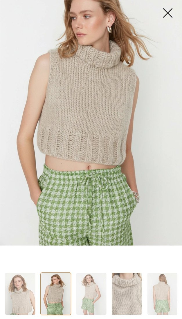 Taş Kısa Kolsuz Boğazlı Balıkçı Yaka Süveter - Görsel 2