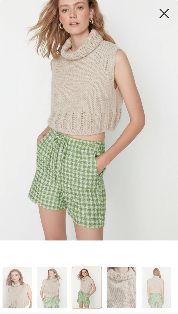 Taş Kısa Kolsuz Boğazlı Balıkçı Yaka Süveter - Görsel 3