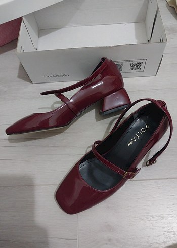 Polka Mary Jane Bordo Rugan Ayakkabı - Görsel 7