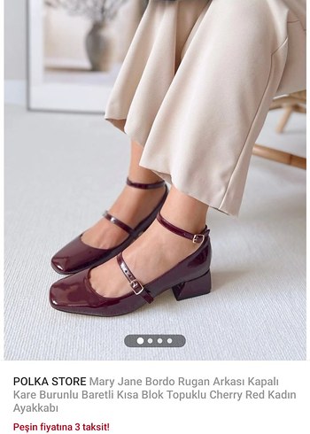Polka Mary Jane Bordo Rugan Ayakkabı - Görsel 5