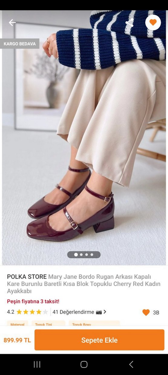 Polka Mary Jane Bordo Rugan Ayakkabı - Görsel 5