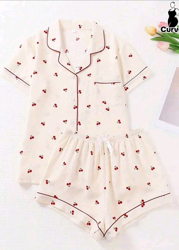 Kiraz Desenli Şortlu Pijama Takımı