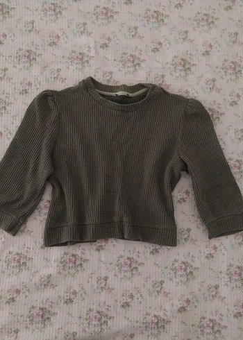 Haki Kadın Örgü Crop Kazak