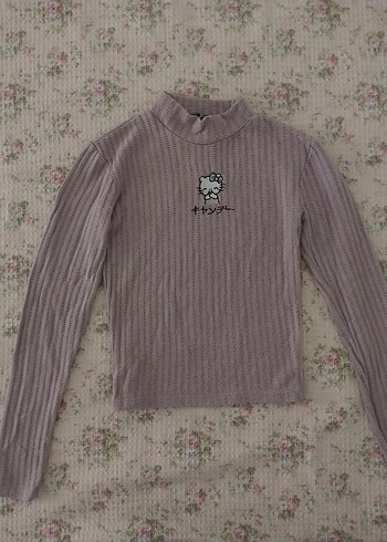 Lila Hello Kitty Boğazlı Kazak