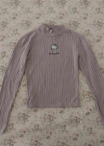 xs Beden Lila Hello Kitty Boğazlı Kazak