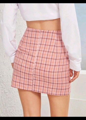 Sheinside Pembe Ekoseli Mini Etek