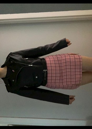 Pembe Ekoseli Mini Etek - Görsel 6