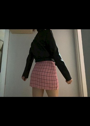 Pembe Ekoseli Mini Etek - Görsel 5