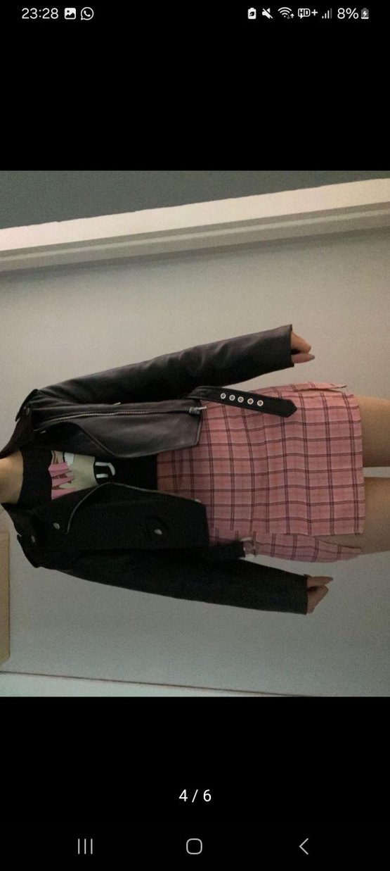 Pembe Ekoseli Mini Etek - Görsel 4