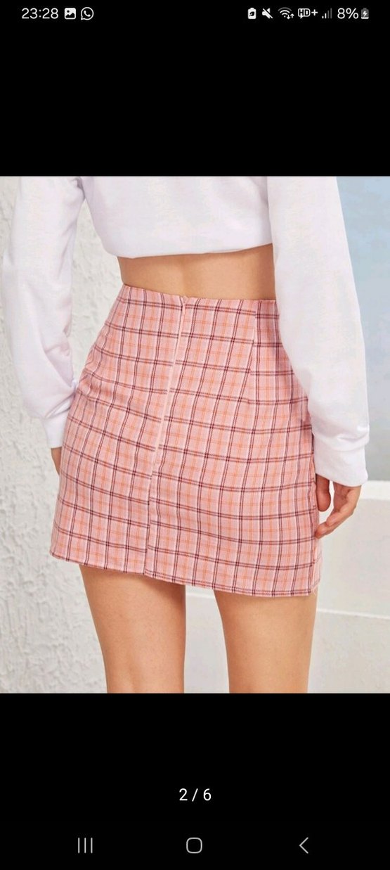 Pembe Ekoseli Mini Etek - Görsel 2