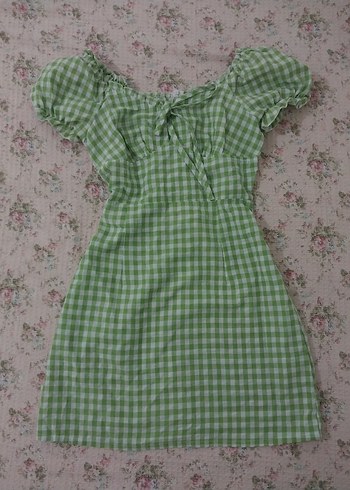 American Vintage Shein Yeşil Pötikare Yazlık Mini Elbise