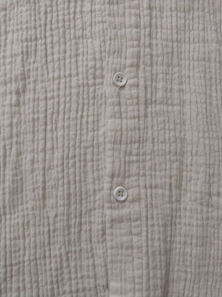 Krem Krinkıl Müslin Kumaş Pamuklu Gömlek - Görsel 2