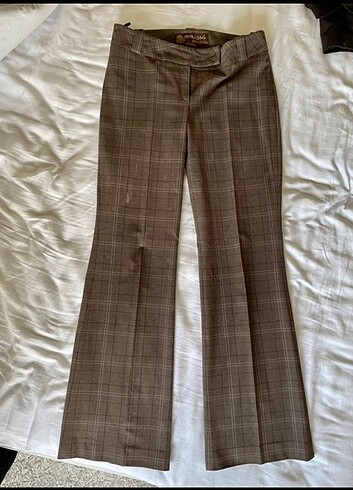 Vintage Çizgili Kahverengi Klasik Pantolon 