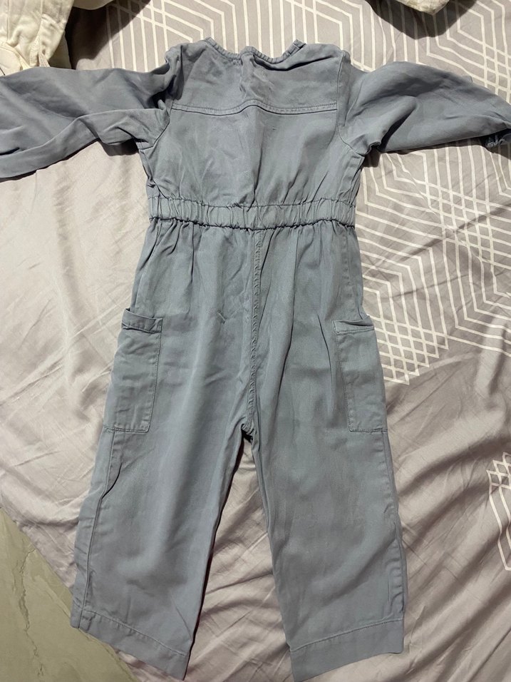 Gri Kız Denim Tulum, Düğmeli, Uzun Kollu, Zara - Görsel 3