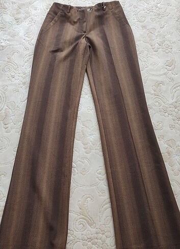 Vintage düşük bel çizgili kumaş pantolon 