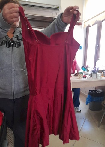 Kırmızı Straplez mayo etekli - Görsel 5