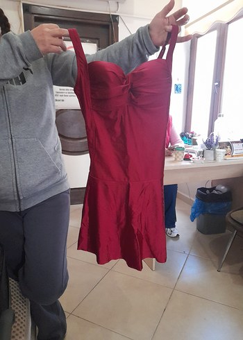 Kırmızı Straplez mayo etekli - Görsel 3