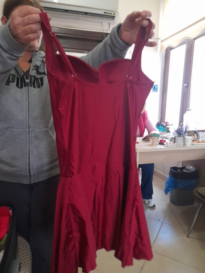 Kırmızı Straplez mayo etekli - Görsel 5