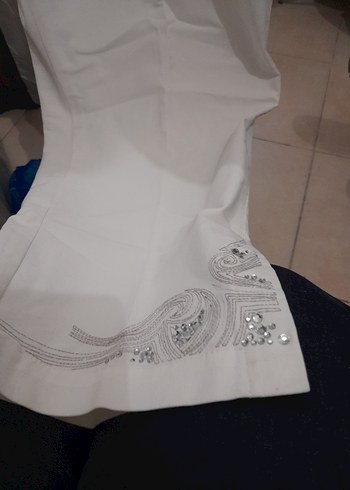 Kadın Beyaz Keten Pilili Midi Pantolon - Görsel 4