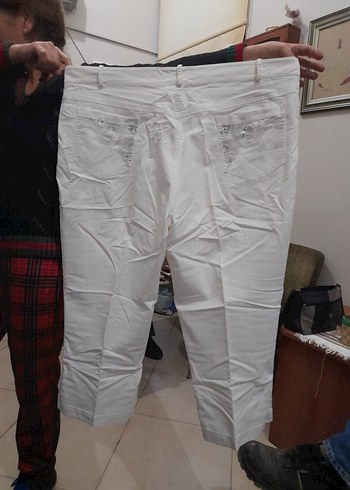 Kadın Beyaz Keten Pilili Midi Pantolon - Görsel 7