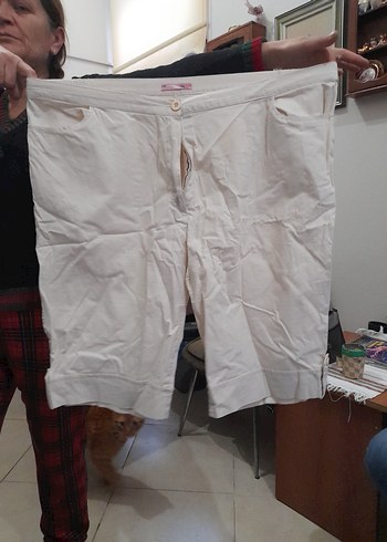 Beyaz Pamuklu Midi Kadın Pantolon - Görsel 6