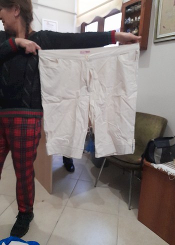 Beyaz Pamuklu Midi Kadın Pantolon - Görsel 2