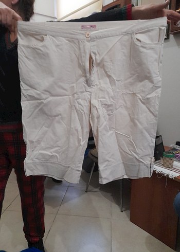 Beyaz Pamuklu Midi Kadın Pantolon - Görsel 5