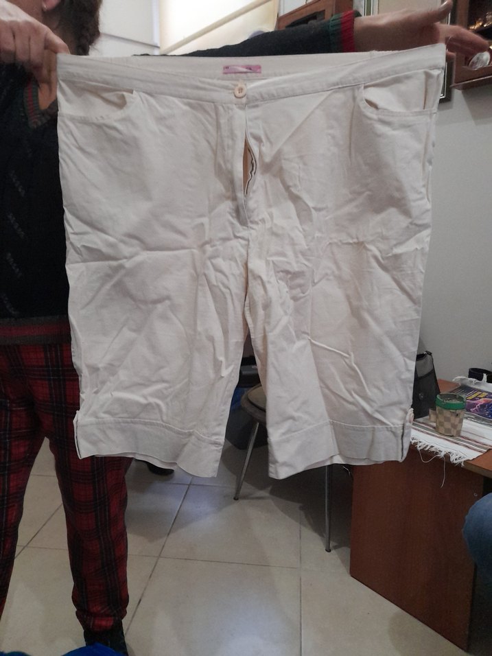 Beyaz Pamuklu Midi Kadın Pantolon - Görsel 5