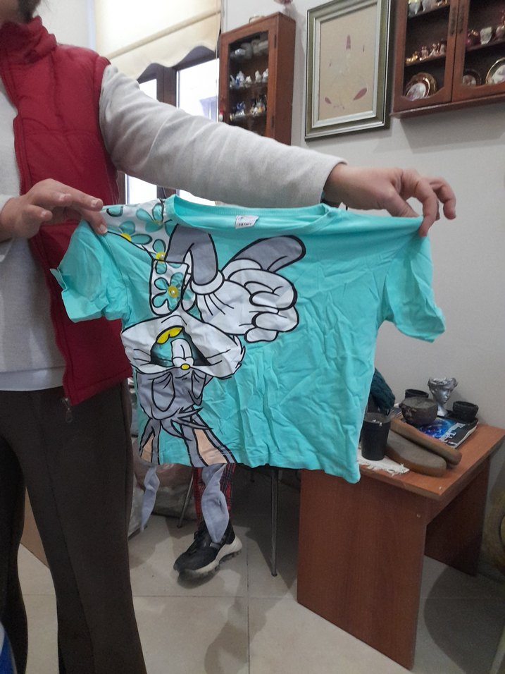 Kız Çocuk Turkuaz Baskılı Kısa Kollu Tişört - Görsel 2