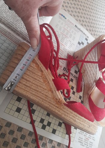 Kırmızı Süet Dolgu Topuklu Kadın Sandalet - Görsel 7