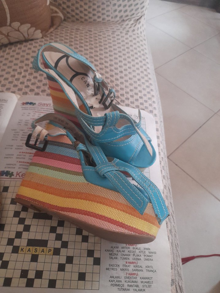 Mavi Tokalı Dolgu Topuk Kadın Sandalet - Görsel 2