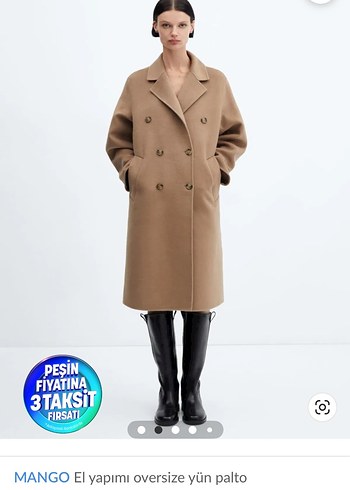 Mango Oversize Bej Yün Palto