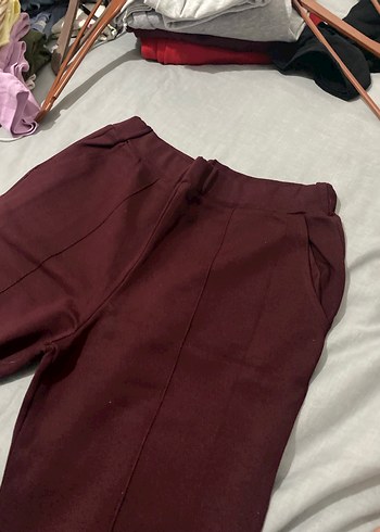 Bordo Kadın Kumaş Pantolon Midi Boy