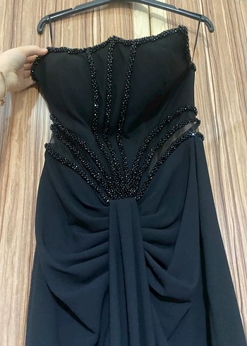 Siyah Straplez Uzun Nakışlı Abiye Elbise sadece 1 kere giyildi - Görsel 2